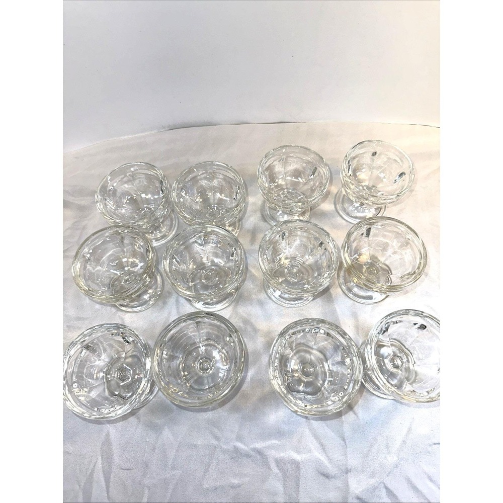 Set of 12 Vintage Federal Glass Colonial Panel Low Sherbet Sundae Bowls Shield F